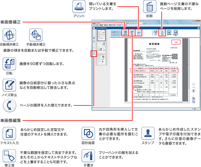 文書ボックスに保存した文書を画面上でかんたん編集。そのまま返信・転送できる